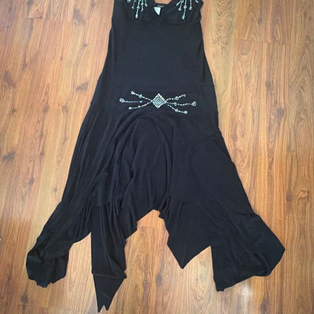 Via Monte Y2K black handkerchief, bottom spaghetti strap dress stretch with rhin